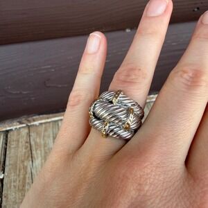 Vintage Twisted Cable Knot Ring Silver Gold Tone Mixed Metal Size 7 Statement